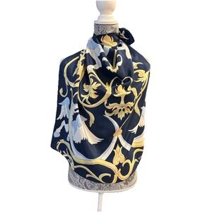 Winter Silks Blue White Yellow Gold Square Scarf 29"x31"